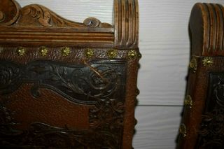 Six Vintage Spanish Revival Embossed leather Dining Chairs w Decorative Nails 12