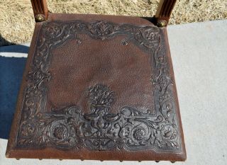 Six Vintage Spanish Revival Embossed leather Dining Chairs w Decorative Nails 6