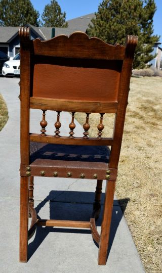 Six Vintage Spanish Revival Embossed leather Dining Chairs w Decorative Nails 8