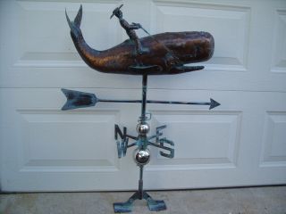 Large 3d Whale Weathervane Antique Copper Finish Fish Weather Vane Handcrafted