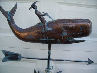Large 3D Whale Weathervane Antique Copper Finish Fish Weather Vane Handcrafted 2