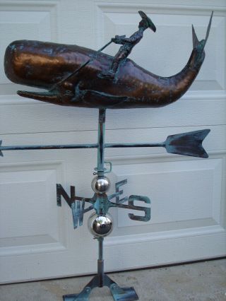 Large 3D Whale Weathervane Antique Copper Finish Fish Weather Vane Handcrafted 3
