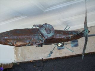 Large 3D Whale Weathervane Antique Copper Finish Fish Weather Vane Handcrafted 6