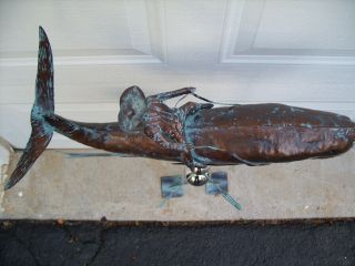 Large 3D Whale Weathervane Antique Copper Finish Fish Weather Vane Handcrafted 7