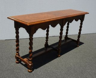 Vintage Ethan Allen French Country Oak Barley Twist Console Entry Table 3