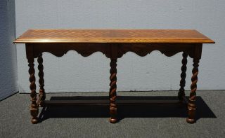 Vintage Ethan Allen French Country Oak Barley Twist Console Entry Table 4