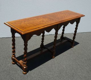 Vintage Ethan Allen French Country Oak Barley Twist Console Entry Table 5