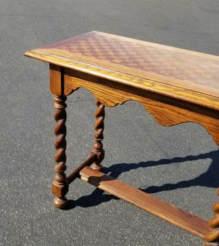 Vintage Ethan Allen French Country Oak Barley Twist Console Entry Table 9