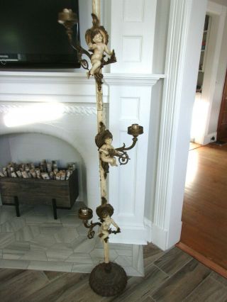 Antique Floor Lamp - Paris - Made In France - Bronze - Cherubs - For Restoration