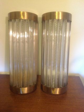 Vintage Art Deco Brass & Lucite Rod Ship Light / Wall Sconces Lamp