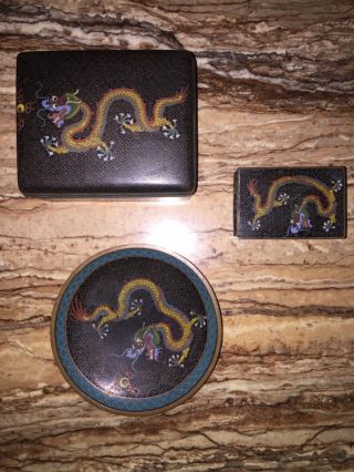 Chinese Antique Cigarette Box,  Ashtray And Matchbox Case