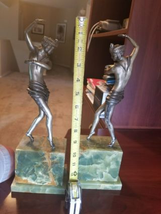 Art Deco Bronze Statue Bookends - from 1930 ' s,  green marble bases,  Great Cond. 2