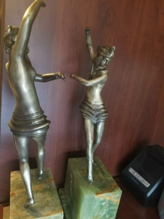 Art Deco Bronze Statue Bookends - from 1930 ' s,  green marble bases,  Great Cond. 4