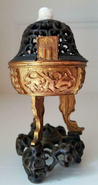 Small Antique Chinese Gilt Bronze Tripo Incense Burner 2