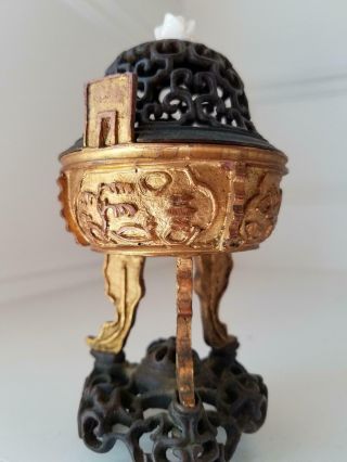 Small Antique Chinese Gilt Bronze Tripo Incense Burner 3