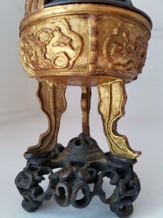Small Antique Chinese Gilt Bronze Tripo Incense Burner 4