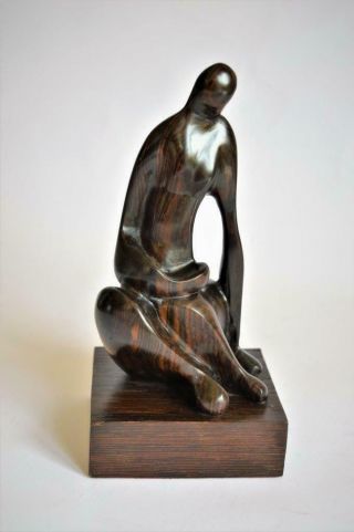 VINTAGE MODERNIST ABSTRACT Henry Moore Style SEATED FEMALE WOOD SCULPTURE 10