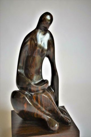 VINTAGE MODERNIST ABSTRACT Henry Moore Style SEATED FEMALE WOOD SCULPTURE 6