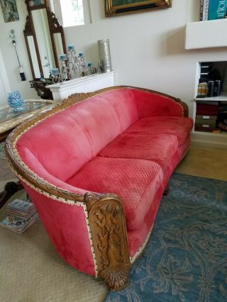One of a Kind Handcarved Royal Peacocks 1920 ' s Red Velvet French Parlor Couch 2