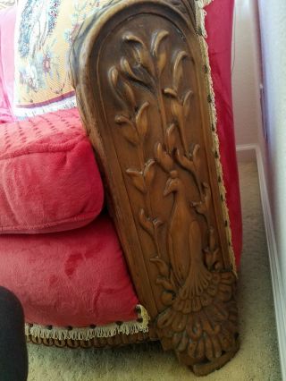 One of a Kind Handcarved Royal Peacocks 1920 ' s Red Velvet French Parlor Couch 4