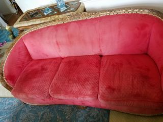 One of a Kind Handcarved Royal Peacocks 1920 ' s Red Velvet French Parlor Couch 8