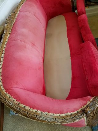 One of a Kind Handcarved Royal Peacocks 1920 ' s Red Velvet French Parlor Couch 9