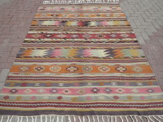 Anatolia Kilim Floor Rug Stripped Kelim Handmade Rug 65,  7 " X94,  4 " Area Rug Carpet