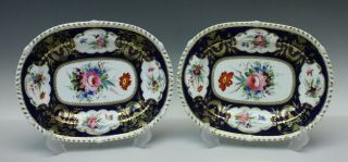 Pair Early & Lavish Bloor Derby Platters Hand Done Florals & Gilt C 1830