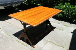 Vintage Wooden Anco Bilt Drafting Table/ Oak W/ Pine Top/ Cast Iron 60 X 38