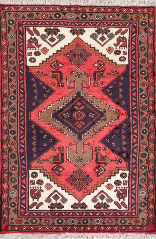 Vintage Geometric Hamedan Persian Tribal Area Rug Coral Red Oriental Wool 3 