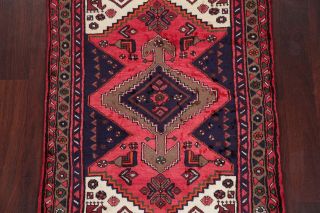 Vintage Geometric Hamedan Persian Tribal Area Rug CORAL RED Oriental WOOL 3 ' x5 ' 3