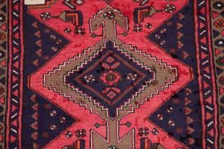 Vintage Geometric Hamedan Persian Tribal Area Rug CORAL RED Oriental WOOL 3 ' x5 ' 4