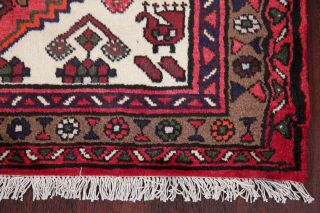 Vintage Geometric Hamedan Persian Tribal Area Rug CORAL RED Oriental WOOL 3 ' x5 ' 6