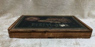 ANTIQUE Purple Seal Playthings Tiles WOOD DOVETAILED BOX lithograph advertising 7