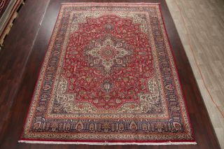 Vintage Persian Oriental Area Rug Geometric Hand - Knotted RED Wool Carpet 10x13 2