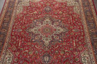 Vintage Persian Oriental Area Rug Geometric Hand - Knotted RED Wool Carpet 10x13 3