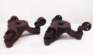 Vtg antique cast iron metal industrial 3 wheel swivel casters 1 1/4 