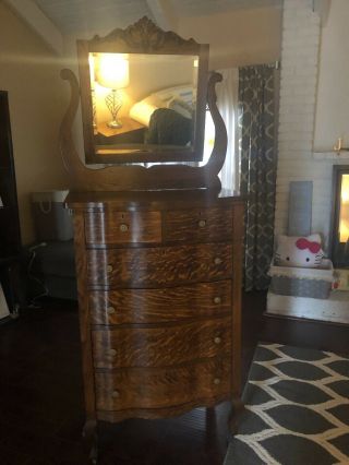 Antique Vintage Tiger Oak Dresser with Mirror oak 6