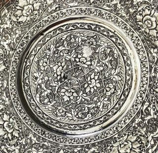 QAJAR ISLAMIC Antique SOLID SILVER DISH ENGRAVED FLOWERS c1890 2