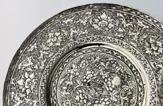 QAJAR ISLAMIC Antique SOLID SILVER DISH ENGRAVED FLOWERS c1890 3