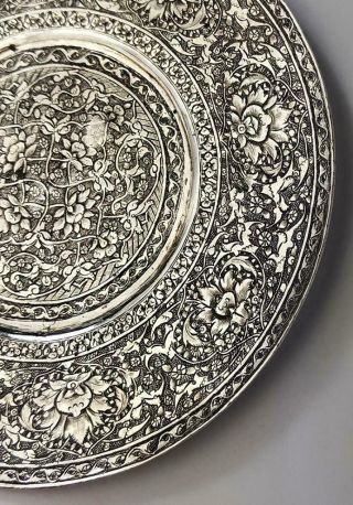QAJAR ISLAMIC Antique SOLID SILVER DISH ENGRAVED FLOWERS c1890 4