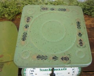 Vintage Green Sears Roebuck & Co Kitchen Scale 25 pound with Pan / Tray 10