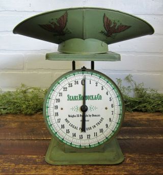 Vintage Green Sears Roebuck & Co Kitchen Scale 25 Pound With Pan / Tray