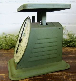 Vintage Green Sears Roebuck & Co Kitchen Scale 25 pound with Pan / Tray 7