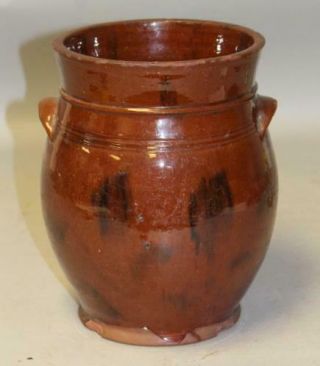 A Rare Two Handle 19th C Connecticut Redware Crock Black Manganese Decoration