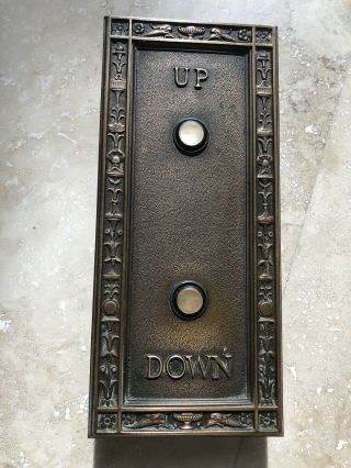 Vintage Antique Cast Bronze Elevator Up|down Button With Pearl Buttons.  9”x 4”