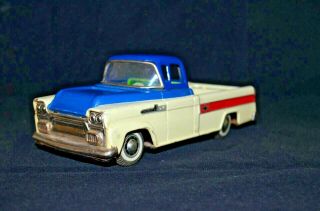 Vintage 7.  5 Inch Tin Japan Friction Motor Late 1958 Chevy Apache Pickup Truck