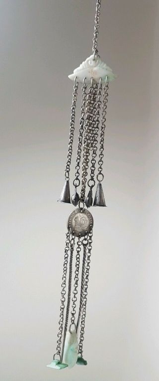 A Chinese Qing Dynasty Silver & Jade Chatelaine