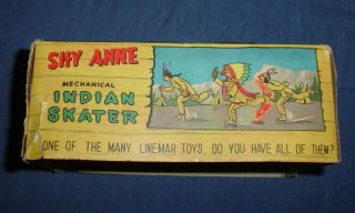 Vintage Linemar Tin Toy Shy Anne Mechanical Indian Skater w/Original Box 10