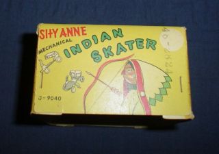 Vintage Linemar Tin Toy Shy Anne Mechanical Indian Skater w/Original Box 11
